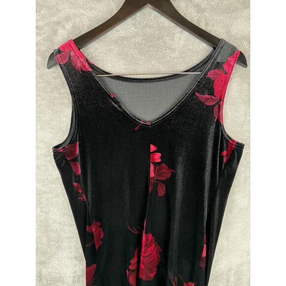 VTG 90s Velvet Dress M Mini‎ Black Red Floral Shimmer Whimsigoth Fairy Grunge - Picture 6 of 12
